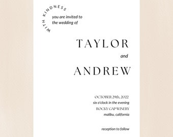 MATILDA Minimalist Wedding Invitation, Simple Wedding Invite, Modern Wedding Invitation, Editable Template