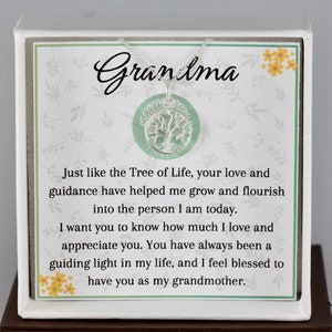 Collar de árbol genealógico para abuela / Regalo hermoso y significativo para abuela / Colgante de plata esterlina / Tarjeta de agradecimiento para Nana.