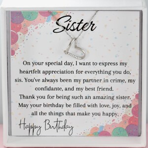 Regalo di compleanno per sorella / Collana in argento a cuore aperto / Biglietto di auguri di buon compleanno per sorella / Gioielli per sorella / Regalo di compleanno per sorella.