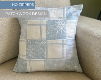 Handgemachter Kissenbezug, Patchwork-Kissenbezug, Baumwollflanell, 36x35 cm, hellblaue Schneeflocken
