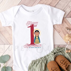 St. Kateri of Tekakwitha 1st Birthday Infant Bodysuit - Catholic saint clothing for kids and babies - Catholic Children&#39;s Gift