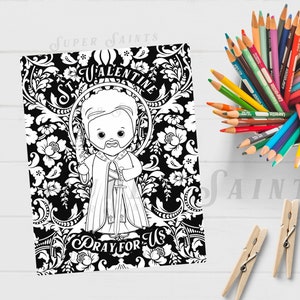 Pagina da colorare di San Valentino / Pagina da colorare cattolica per bambini / San Valentino, prega per noi / Artigianato cattolico / Vita liturgica