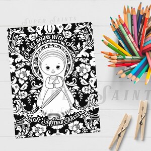 Pagina da colorare di Santa Madre Teresa / Pagina da colorare cattolica per bambini / Citazione di Santa Madre Teresa / Artigianato cattolico / Vita liturgica