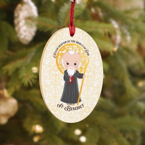 St. Benedict Wooden Ornament & Magnet - "Pray, hope, and don't worry" Catholic Advent/Christmas Gift - St. Nicholas Day - Catholic Birthday