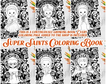 Super Saints DIGITALE Malbuch | ALLE katholischen Malvorlagen enthalten | Liturgisches Wohnen | Katholische Kinder | Heiliger Druck | Katholisches Handwerk