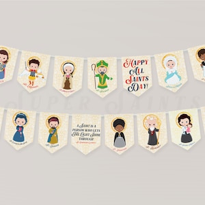 Banner del giorno di Tutti i Santi / ARTICOLO DIGITALE / Decorazione murale del santo cattolico / Stampa cattolica per bambini/bambini / Decorazione del giorno di Tutti i Santi