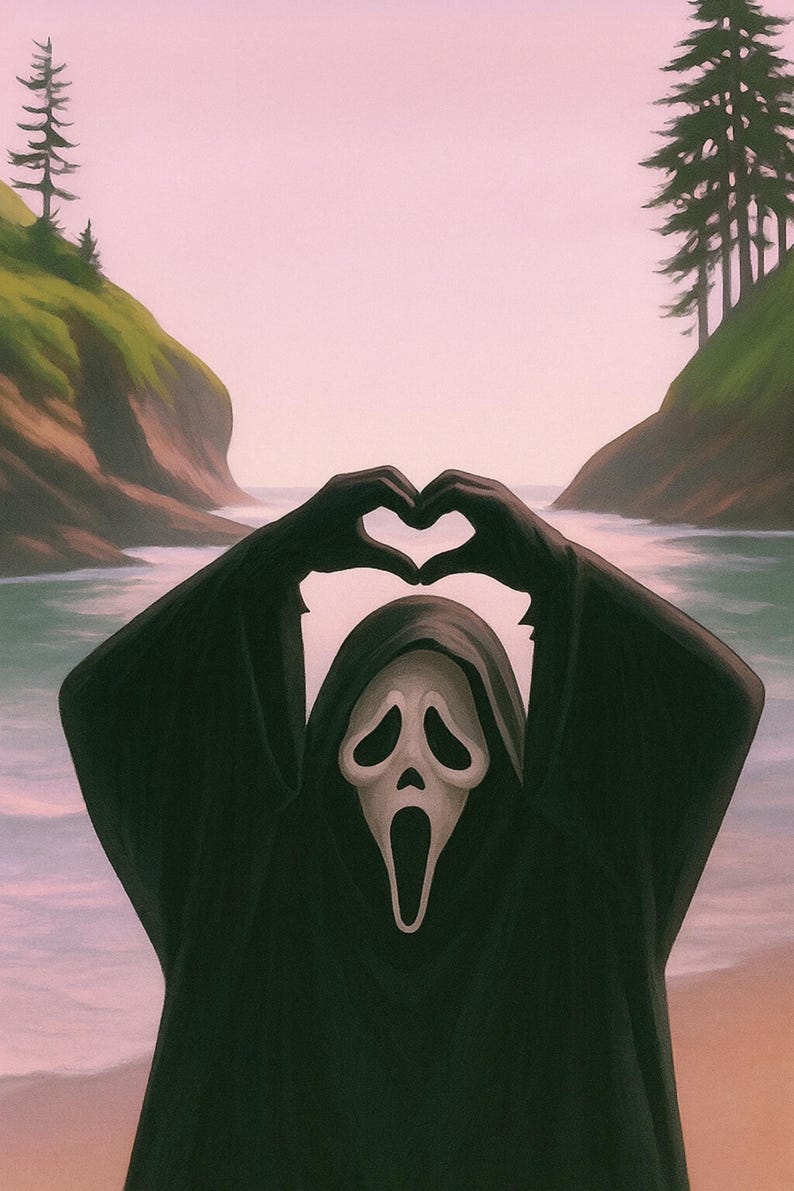 Ghostface Heart Hands Halloween on a Beach Digital PNG Download, Spooky ...