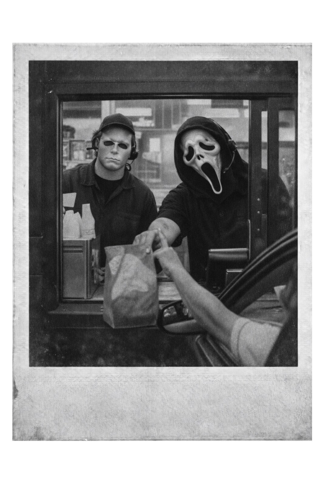 Slasher Breaking Through Window Ghostface and Michael Myers Classic Horror Movies Drive Thru Window ...