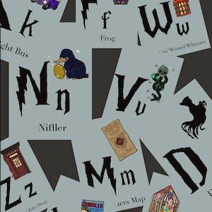 Wizard inspired full alphabet flash cards, posters and wall art