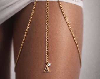 Cadena para el muslo con inicial personalizada: Cadena corporal dorada, accesorio para despedida de soltera.