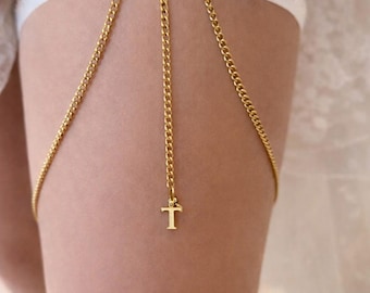 Cadena para el muslo con inicial personalizada: Cadena para la pierna de liga nupcial dorada