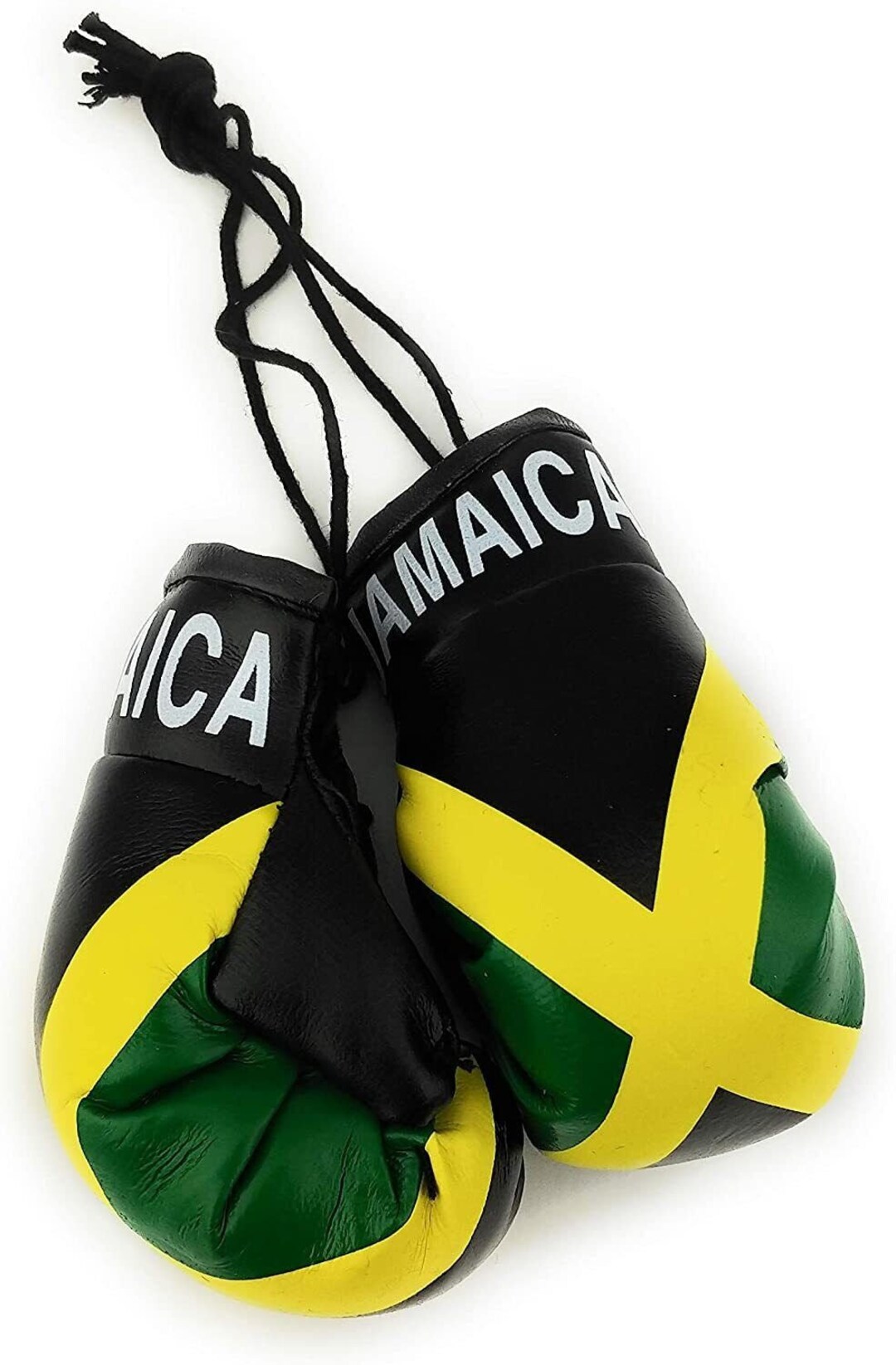 Jamaica Mini Boxing Gloves Car Rearview Ornament - Reggae Flag Design, 4" Tall