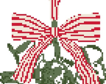 Mistletoe Striped Bow Needlepoint Chart (PDF Download)