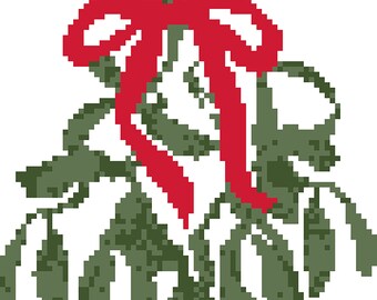 Mistletoe & Red Bow Needlepoint Chart (PDF Pattern)