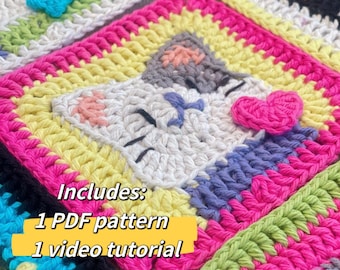 Crocchet Cat Granny Squares Pattern/Includes:  1 PDF pattern  1 video tutorial