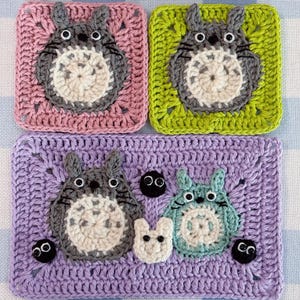 Totoro Crochet Pattern - Cute Totoro Family Granny Squares, Amigurumi Blanket Squares, Digital Download