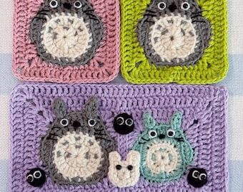 Totoro Crochet Pattern: Family Granny Squares, Amigurumi Blanket (Digital Download)