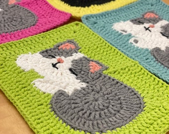 Crochet Cat Granny squares pattern