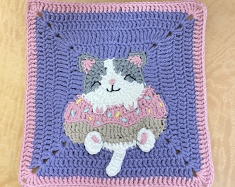 Crochet Large Cat Donut Granny Squares Pattern