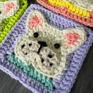 Padrão de crochê quadrado da vovó Bulldog Francês – PDF de cachorrinho amigurumi fofo para cobertor, bolsa ou porta-cartões