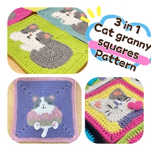 Crochet Cat Granny Square Digital Pattern