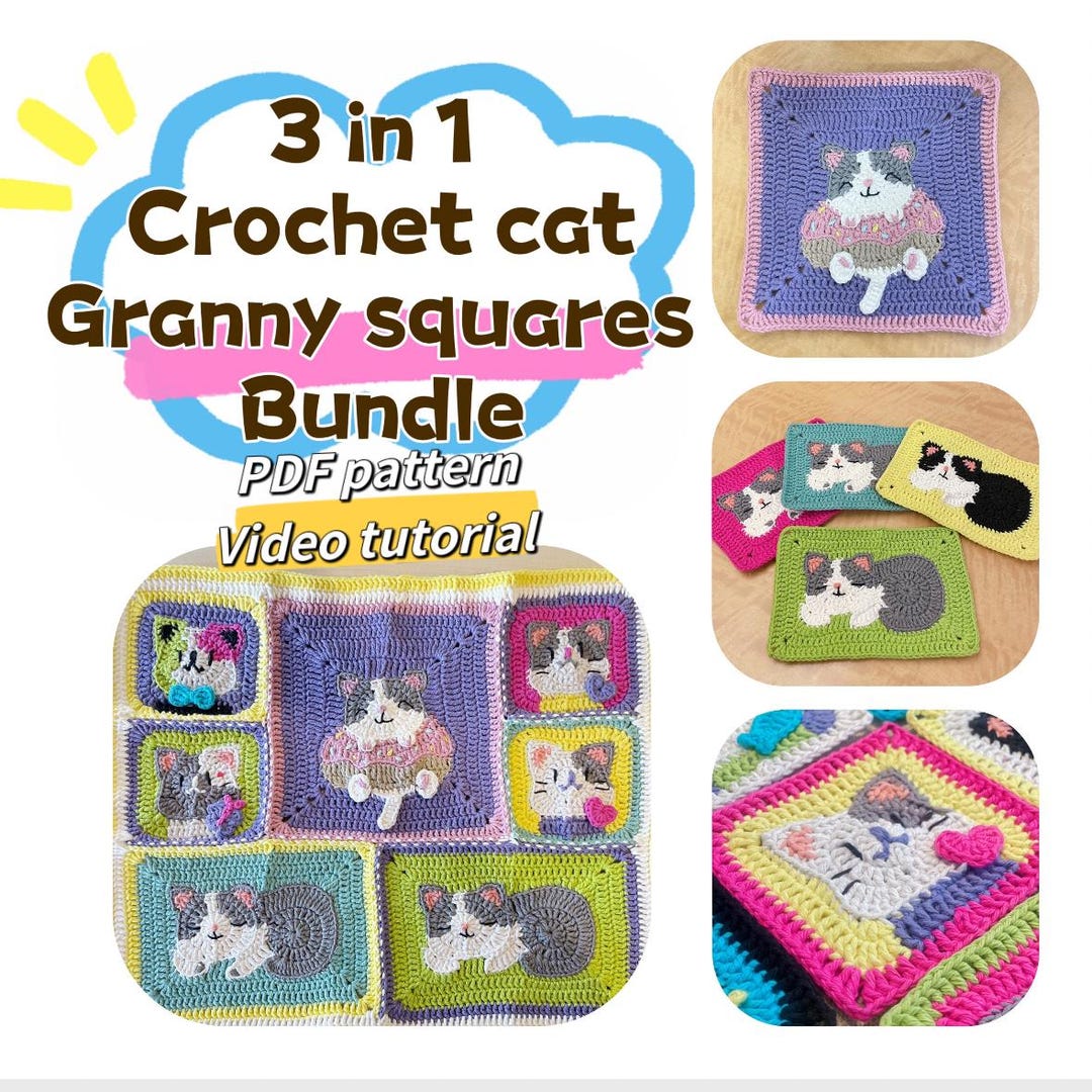 Crochet Cat Granny Square Digital Pattern/ Pdf Pattern/ Video Tutorial ...