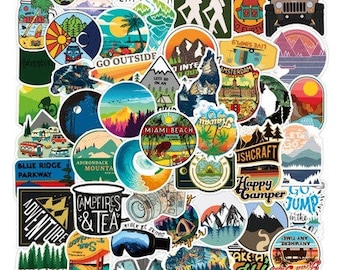 Outdoor Adventure Sticker Pack: Waterproof Laptop Decals, Travel Theme