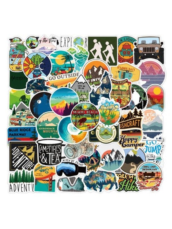 Outdoor Adventure Stickers for Water Bottles, Camping Hiking Sticker Pack  for Laptop Decals Travel Suitcase Luggage Car Nature Mystery Pack 