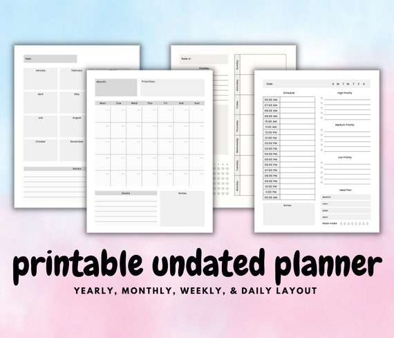 Printable Undated Planner Yearly/monthly/weekly/daily - Etsy