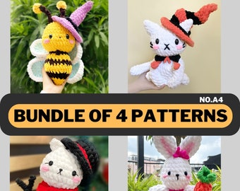 Animal Crochet Pattern - 4 in 1 Bundle Amigurumi Tutorial, Easy Animal Crochet Design, Stuffed Plushy Pet DIY,  English PDF Download