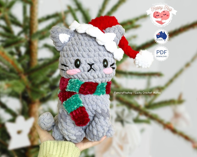 Virkat mönster för Mochi-katt: Amigurumi-kattunge, julversion (PDF-mönster) bild 1