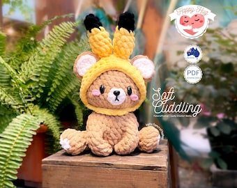 Bear Crochet Pattern - Adorable Bear Amigurumi Tutorial, Easy Animal Crochet Design, Stuffed Plushy Pet DIY,  English PDF Download