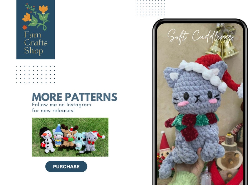 Virkat mönster för Mochi-katt: Amigurumi-kattunge, julversion (PDF-mönster) bild 10