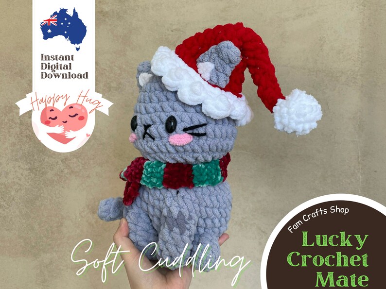 Virkat mönster för Mochi-katt: Amigurumi-kattunge, julversion (PDF-mönster) bild 2