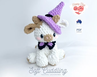 Cow Crochet Pattern - Adorable Cow Amigurumi Tutorial, Easy Animal Crochet Design, Stuffed Plushy Pet DIY,  English PDF Download