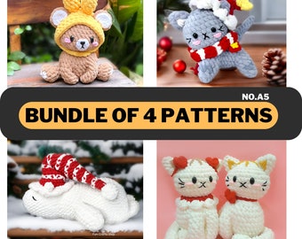 Exclusive Animal Crochet Pattern 4 in 1 Bundle Amigurumi Tutorial, Easy Animal Crochet Design, Stuffed Plushy Pet DIY,  English PDF Download