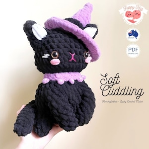 Cat Crochet Pattern - Adorable Witch Black Kitten Amigurumi Tutorial, Animal Crochet Design, Stuffed Plushy Pet DIY,  English PDF Download