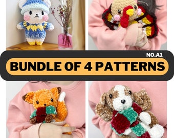 Animal Crochet Pattern - 4 in 1 Bundle Amigurumi Tutorial, Easy Animal Crochet Design, Stuffed Plushy Pet DIY,  English PDF Download