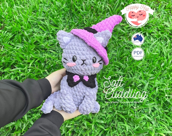 Featured listing image: Cat Crochet Pattern - Adorable Witch Kitten Amigurumi Tutorial, Easy Animal Crochet Design, Stuffed Plushy Pet DIY,  English PDF Download