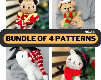 Animal Crochet Pattern - 4 in 1 Bundle Amigurumi Tutorial, Easy Animal Crochet Design, Stuffed Plushy Pet DIY,  English PDF Download