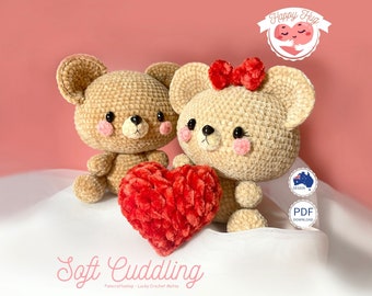 Bear Crochet Pattern - Couple Valentine Bear Amigurumi Tutorial, Stuffed Animal Design, Pet Plushy Toy DIY,  English PDF Download