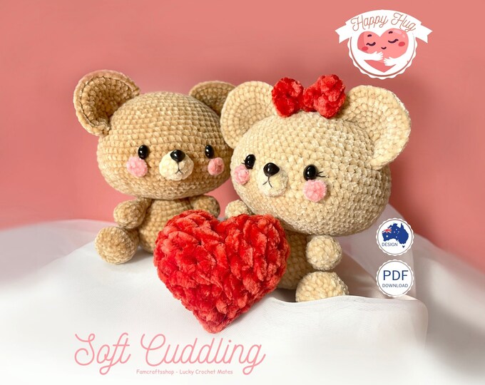 Featured listing image: Valentine Bear Crochet Pattern - Amigurumi Couple Bears Tutorial, DIY Stuffed Animal Plush, Cute Valentine Gift, PDF Download