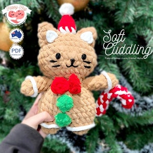 Crochet Gingerbread Cat Pattern - Amigurumi Gingerbread Tutorial, Stuffed Kitten Plush DIY, Easy Crochet Pattern PDF, Instant Download