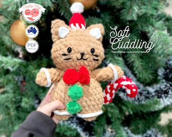 Crochet Gingerbread Cat Pattern - Amigurumi Gingerbread Tutorial, Stuffed Kitten Plush DIY, Easy Crochet Pattern PDF, Instant Download