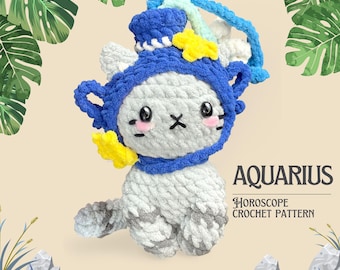 Aquarius Cat Horoscope Crochet Pattern - Zodiac Amigurumi Tutorial, Plush DIY PDF Download