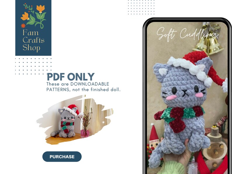 Virkat mönster för Mochi-katt: Amigurumi-kattunge, julversion (PDF-mönster) bild 9