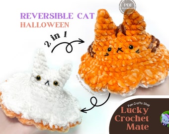 CROCHET HALLOWEEN PATTERN - amigurumi cat tutorial Stuffed plush animal diy Easy crochet reversible cat pattern pdf Instant download Digital