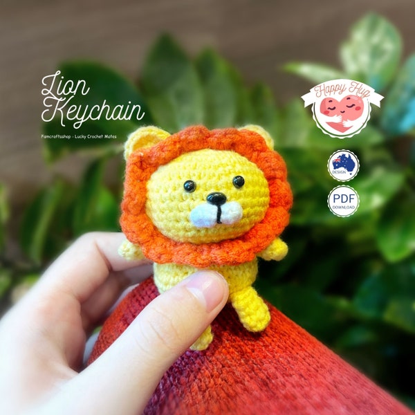 Lion Keychain Crochet Pattern -  Lion Keychain Amigurumi Tutorial, Small Animal Crochet Design, Stuffed Plushy DIY,  English PDF Download