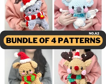 Animal Crochet Pattern - 4 in 1 Bundle Amigurumi Tutorial, Easy Animal Crochet Design, Stuffed Plushy Pet DIY,  English PDF Download