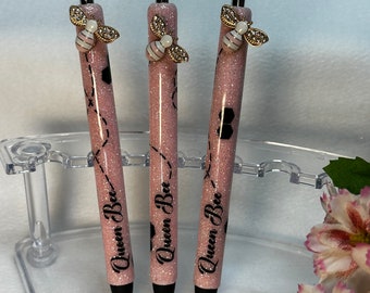 Glitter Pen, Bumblebee Pen, Pink Bumblebee Pen, Inkjoy Gel Pen, Queen Bee, Custom Pen